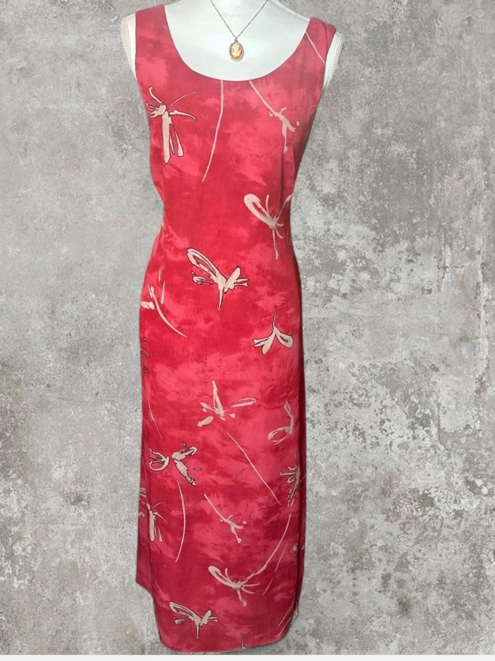 Vintage 90s Borcellini Red Tropical Chiffon Maxi Dress